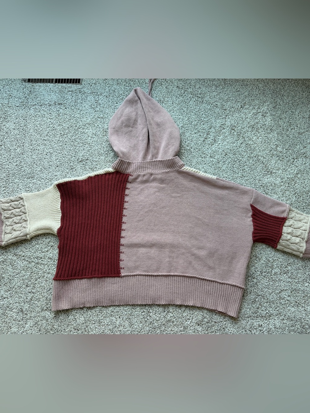 POL Patchwork Cable Knit Hooded Sweater Boho Oversized Small - Picture 6 of 12